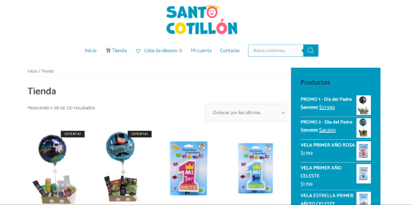 Imagen de la web diseñada para Santo Cotillón Chile.